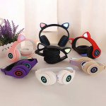 Wholesale Bluetooth Wireless Cute Cat LED Foldable Headphone Headset with Built in Mic for Adults Children Work Home School for Universal Cell Phones, Laptop, Tablet, and More (Pink)